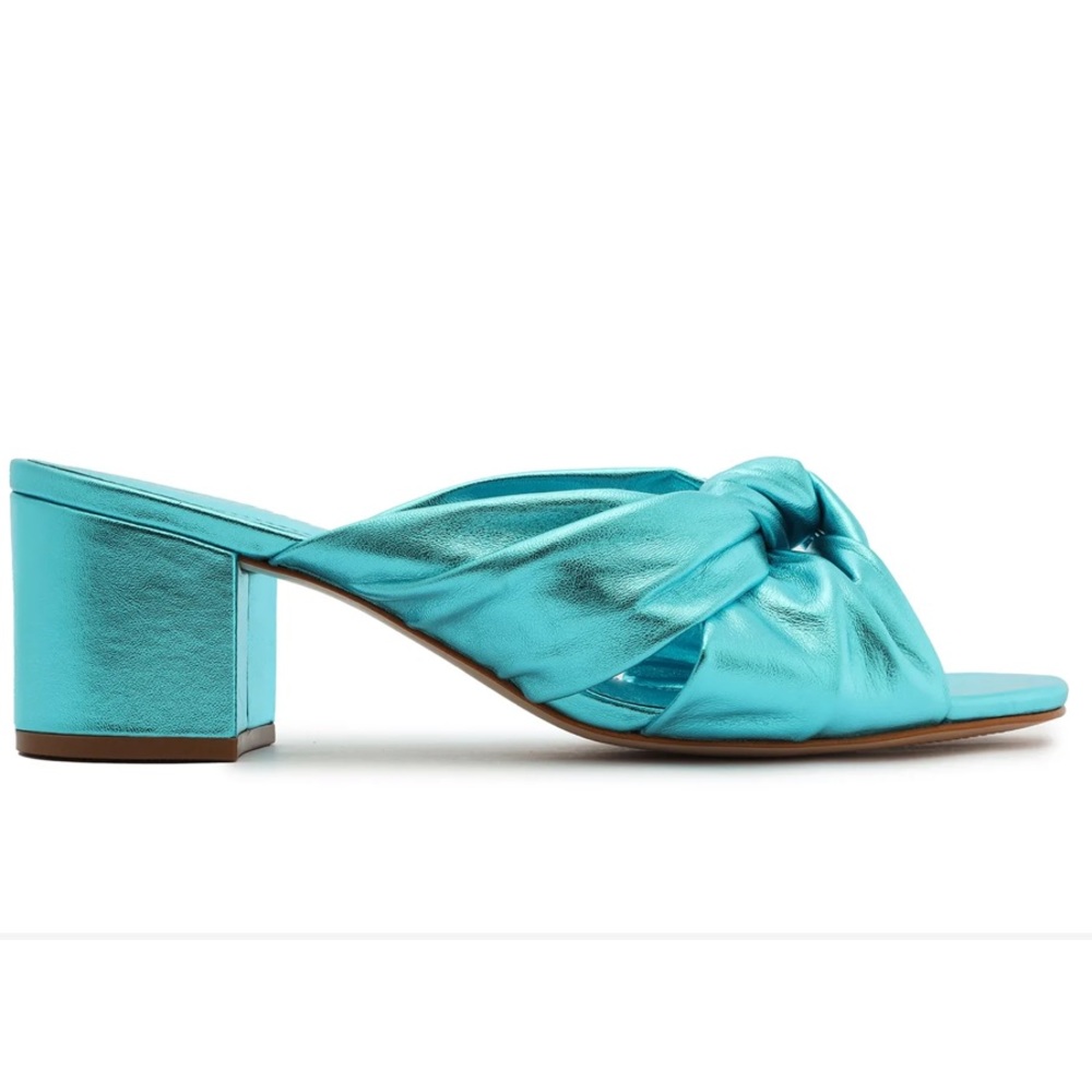 Mindy Mid Block Metallic Leather Sandal
